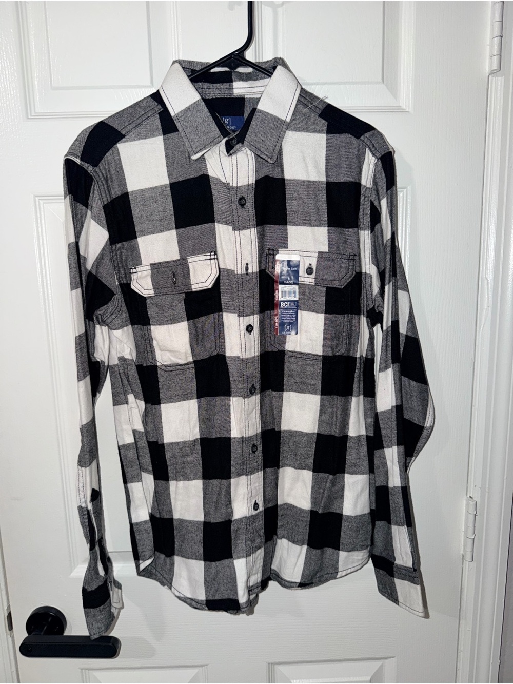 George Men’s Small Black White Buffalo Plaid Flannel Shirt NWT Super Soft